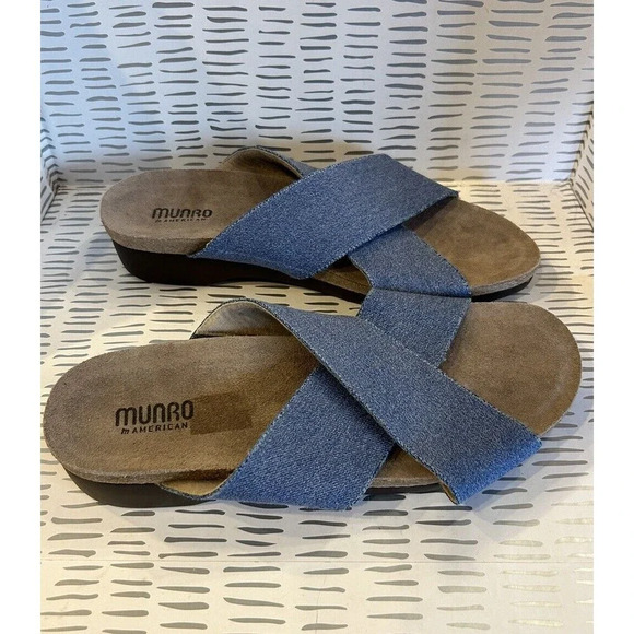 Munro Extra Light Walking Wedge Blue Denim Cork Cross Slip On Flats Sz‎ 10 - Picture 5 of 8